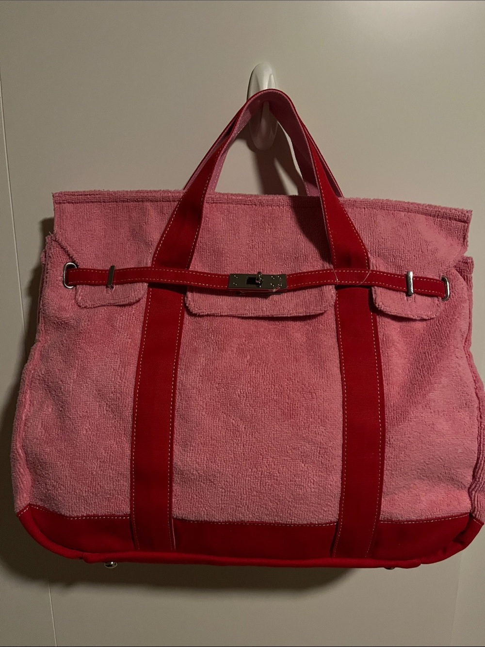 Pink and Red Women's Tote Bag with Contrasting Trim